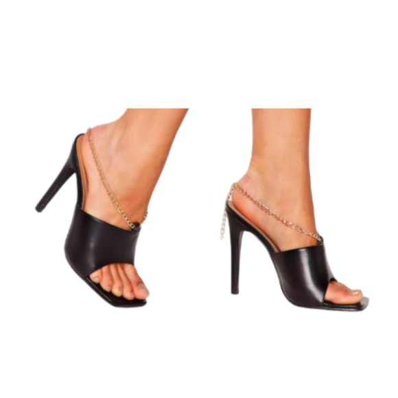Nasty Gal Black Chain Strap Stiletto Mules **NEW** - Picture 4 of 9